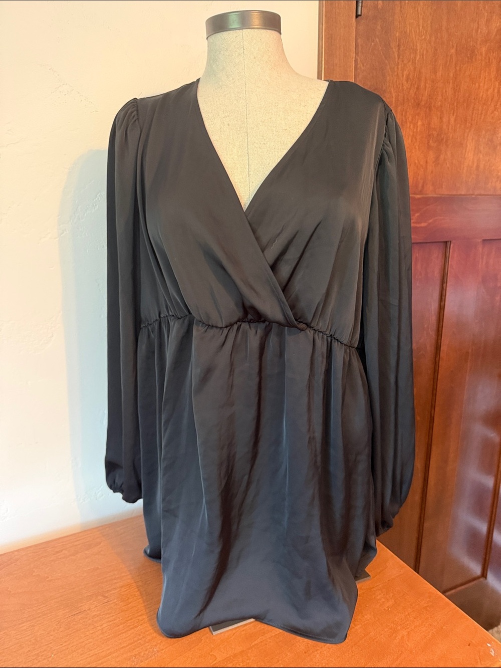 GAP Black Satin-Look Wrap Blouse